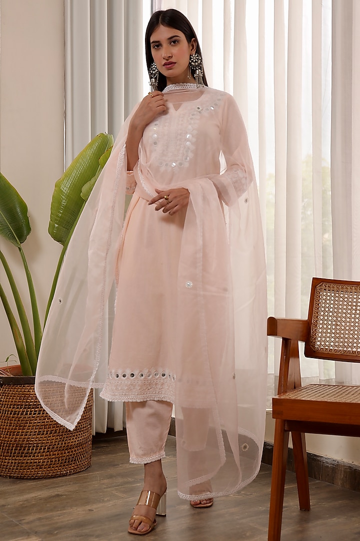 Pink Embroidered Cotton Straight Set by ASRUMO