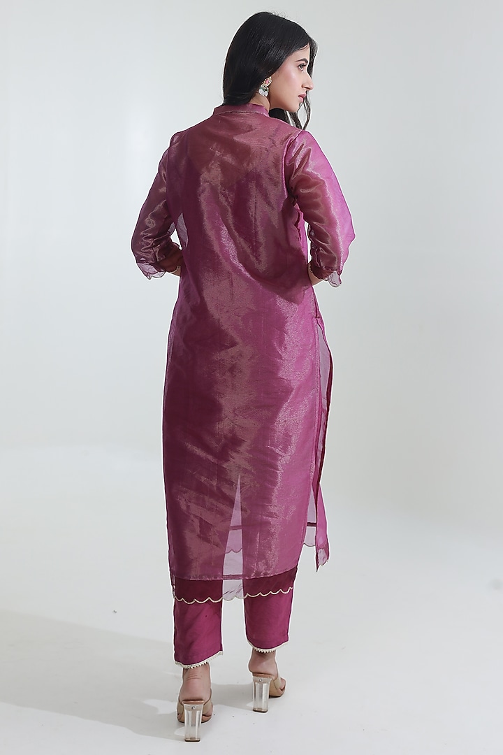 Purple Tissue Straight Kurta Set by ASRUMO at Pernia's Pop Up Shop
