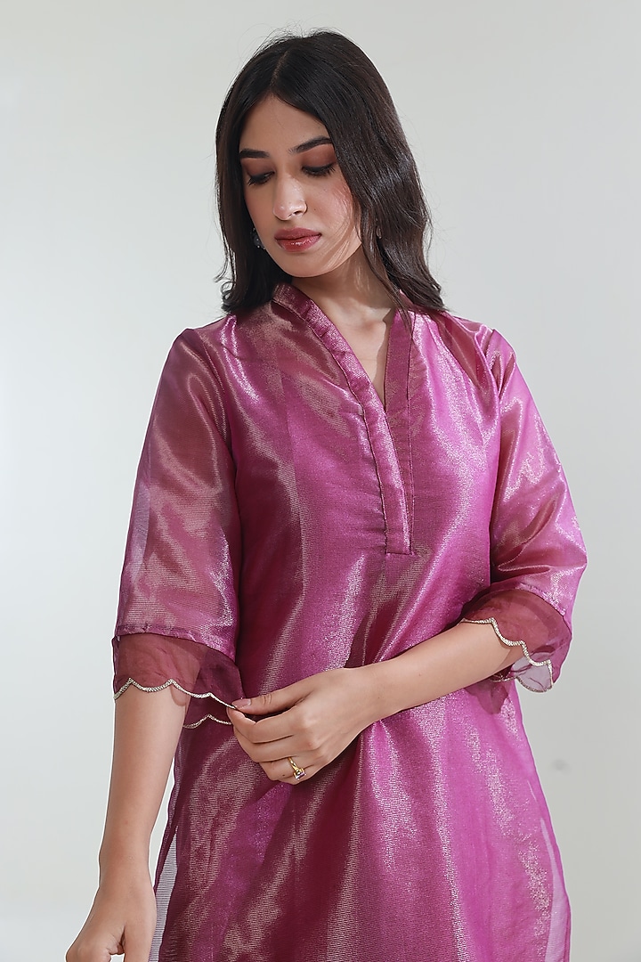 Purple Tissue Straight Kurta Set by ASRUMO at Pernia's Pop Up Shop