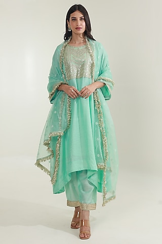 Sky Blue Chanderi Kurta Set by ASRUMO