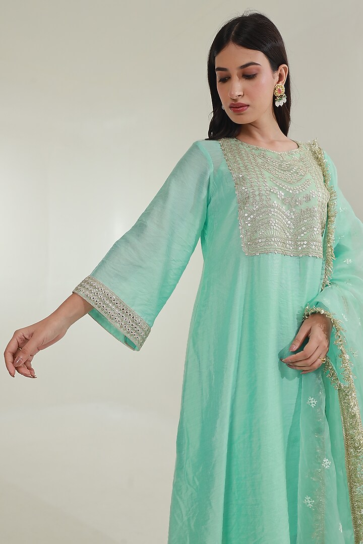 Sky Blue Chanderi Kurta Set by ASRUMO at Pernia's Pop Up Shop