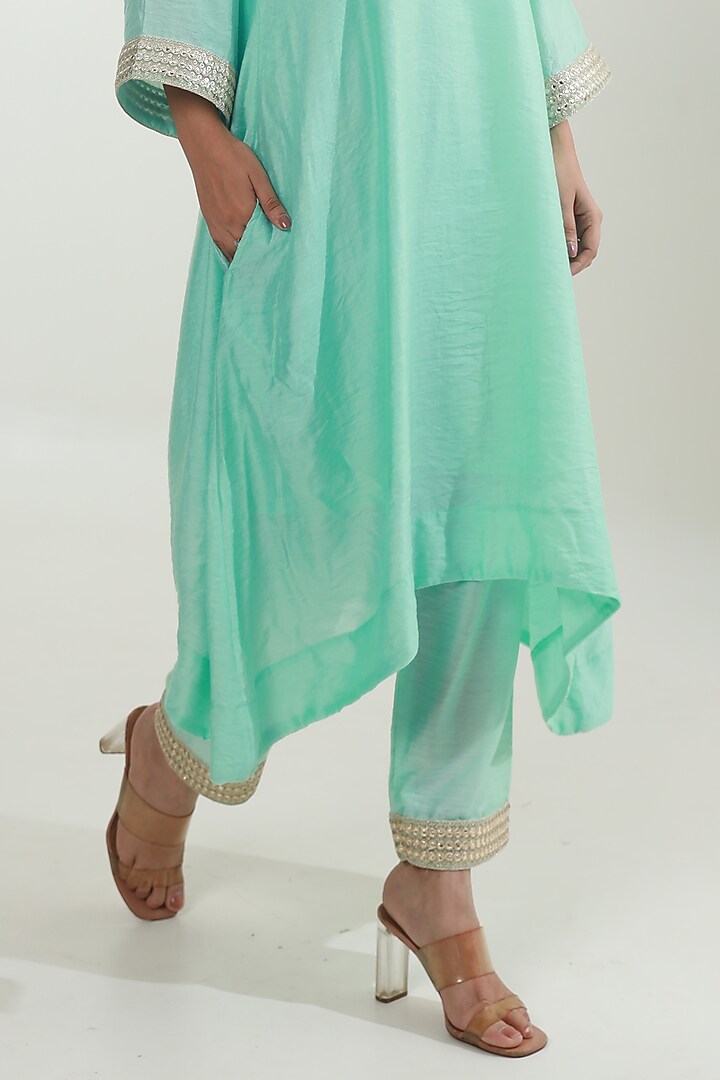 Sky Blue Chanderi Kurta Set by ASRUMO at Pernia's Pop Up Shop