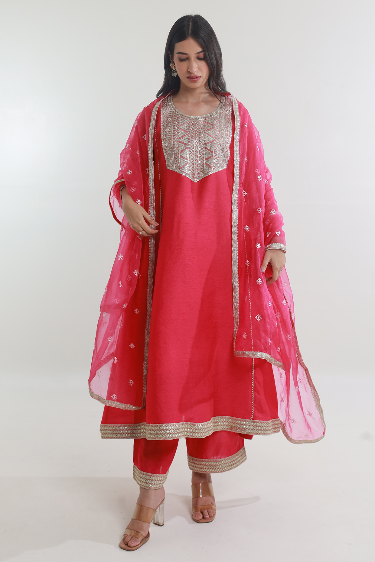 Dark Pink Chanderi Kurta Set by ASRUMO at Pernia's Pop Up Shop