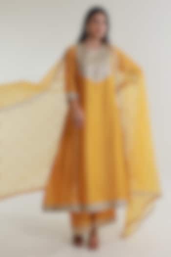 Yellow Chanderi Kurta Set by ASRUMO