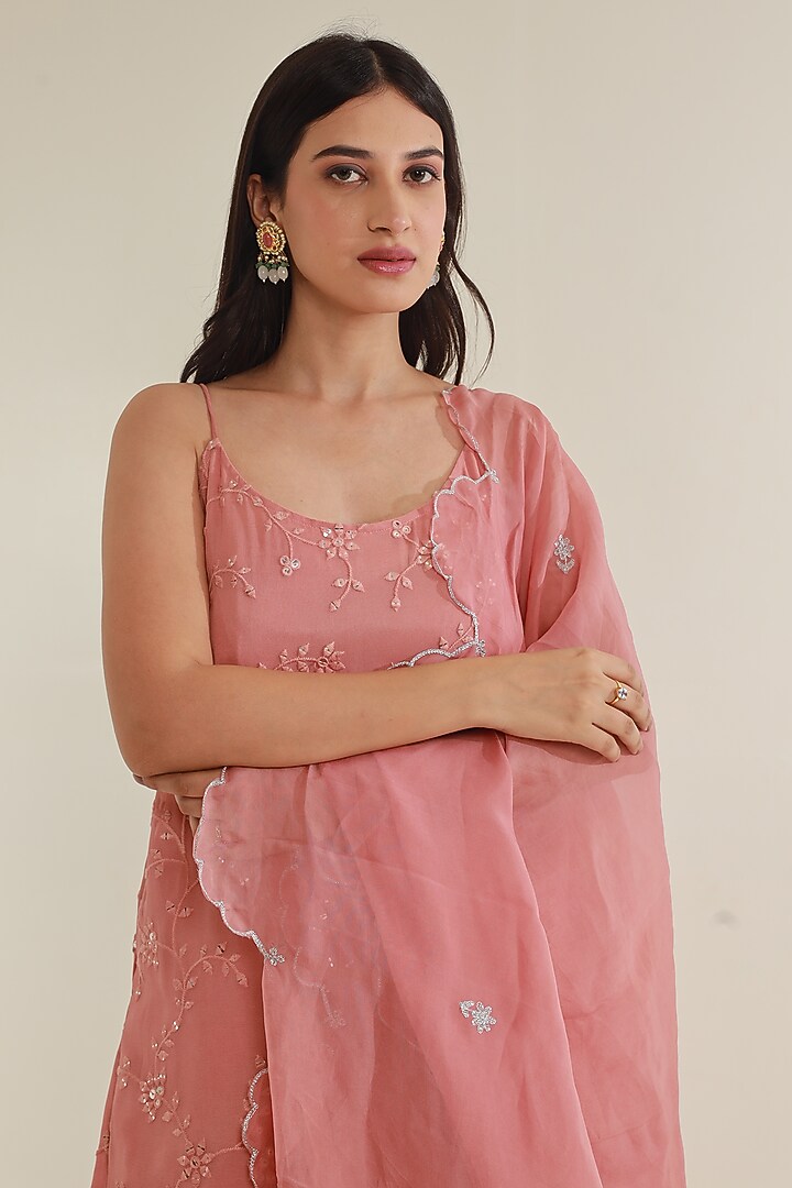 Pink Georgette Mirror Embroidered Party Wear Sharara Set by ASRUMO at Pernia's Pop Up Shop