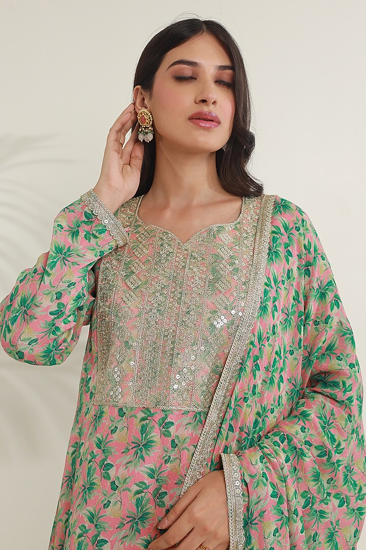 Green Viscose Chinon Digital Printed Kurta Set by ASRUMO at Pernia's Pop Up Shop
