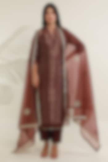 Brown Tissue Kurta Set by ASRUMO at Pernia's Pop Up Shop