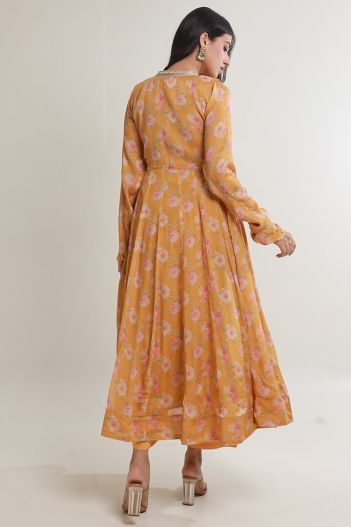 Yellow Viscose Chinon Digital Printed Anarkali Set by ASRUMO at Pernia's Pop Up Shop