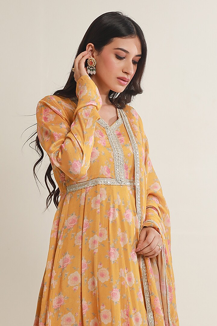 Yellow Viscose Chinon Digital Printed Anarkali Set by ASRUMO at Pernia's Pop Up Shop