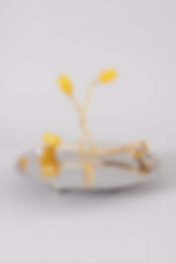Silver Platter With Yellow Tulips by Assemblage