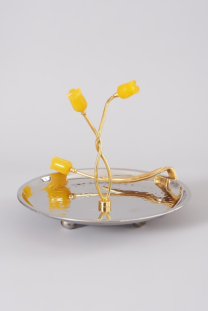 Silver Platter With Yellow Tulips by Assemblage at Pernia's Pop Up Shop