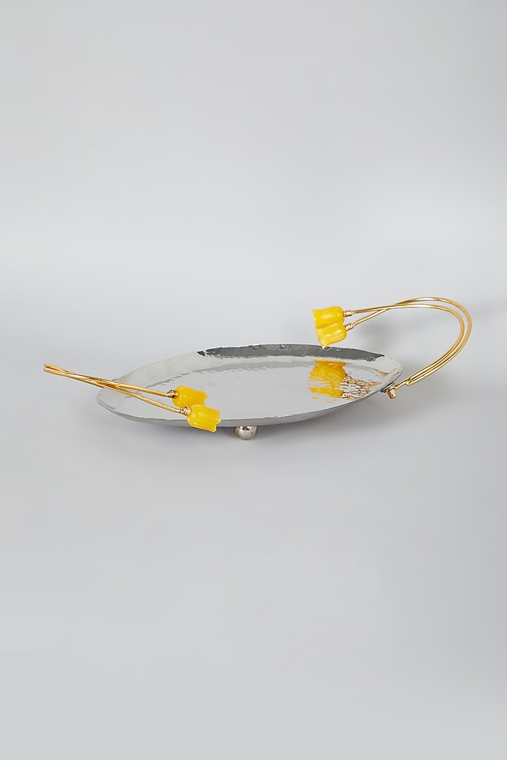 Silver Oval Platter With Yellow Tulips by Assemblage