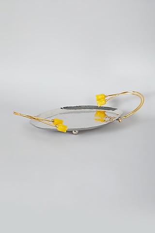 Silver Oval Platter With Yellow Tulips by Assemblage