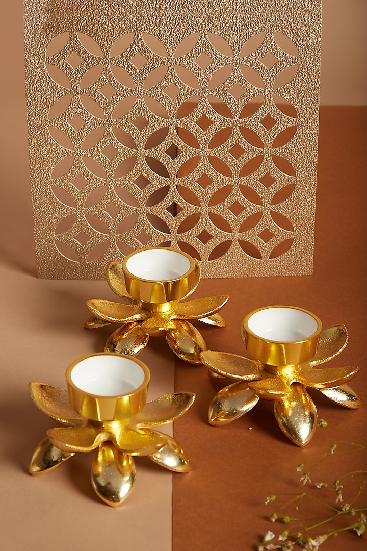 Gold Lotus T-Light Holders (Set of 3) by Assemblage