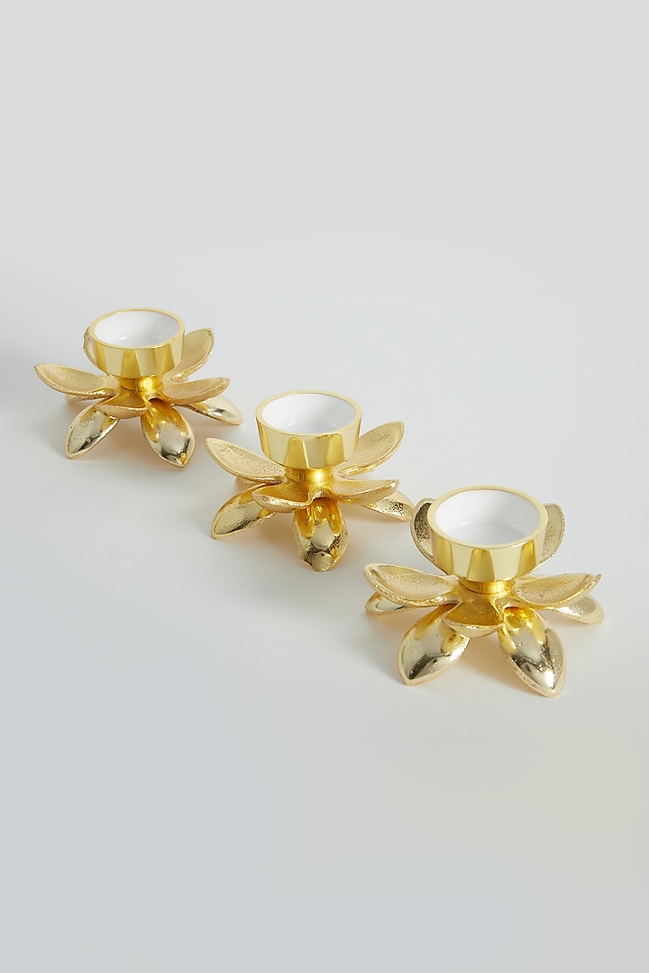 Gold Lotus T-Light Holders (Set of 3) by Assemblage at Pernia's Pop Up Shop