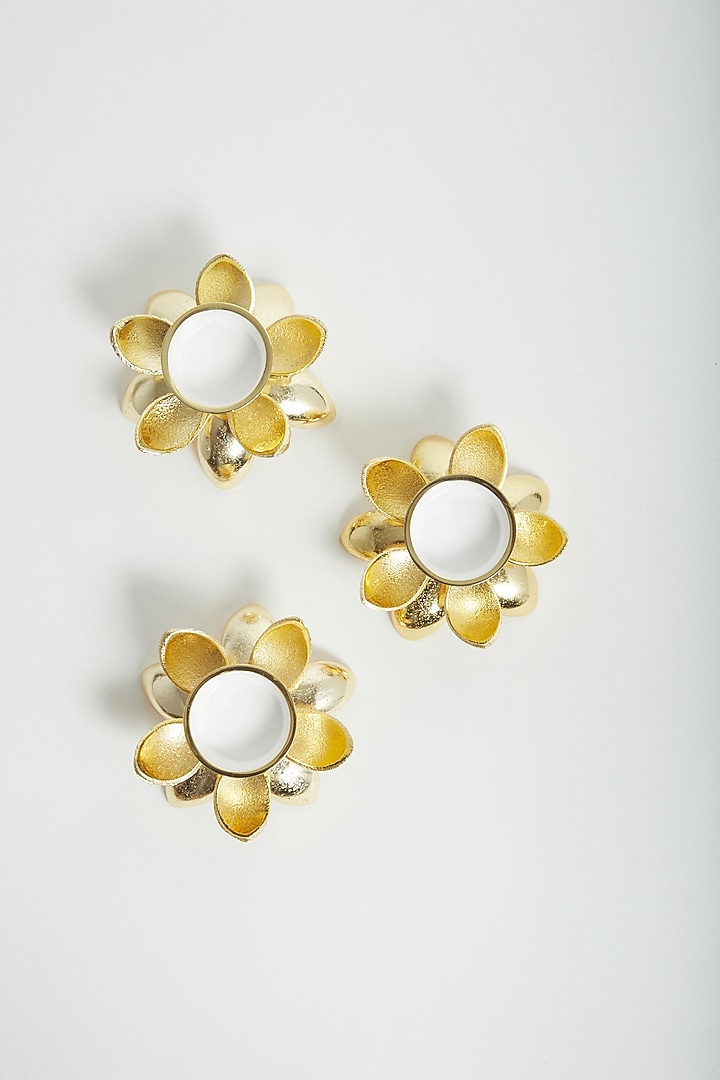 Gold Lotus T-Light Holders (Set of 3) by Assemblage at Pernia's Pop Up Shop