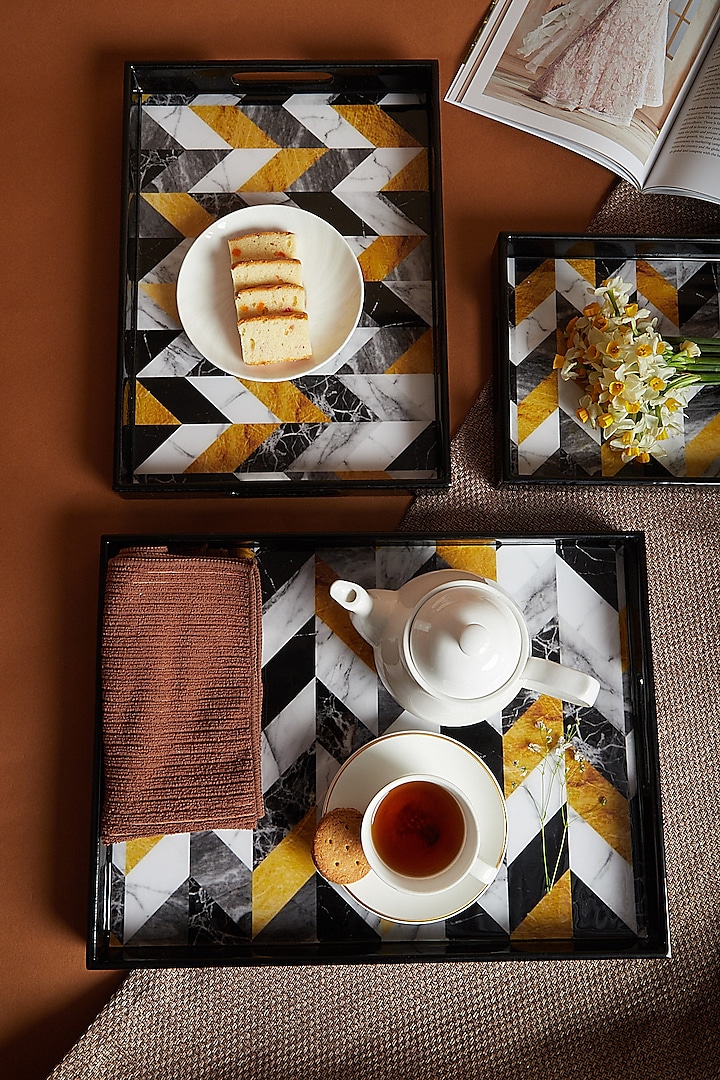 Multi Colored Chevron Marble Trays (Set of 3) by Assemblage at Pernia's Pop Up Shop