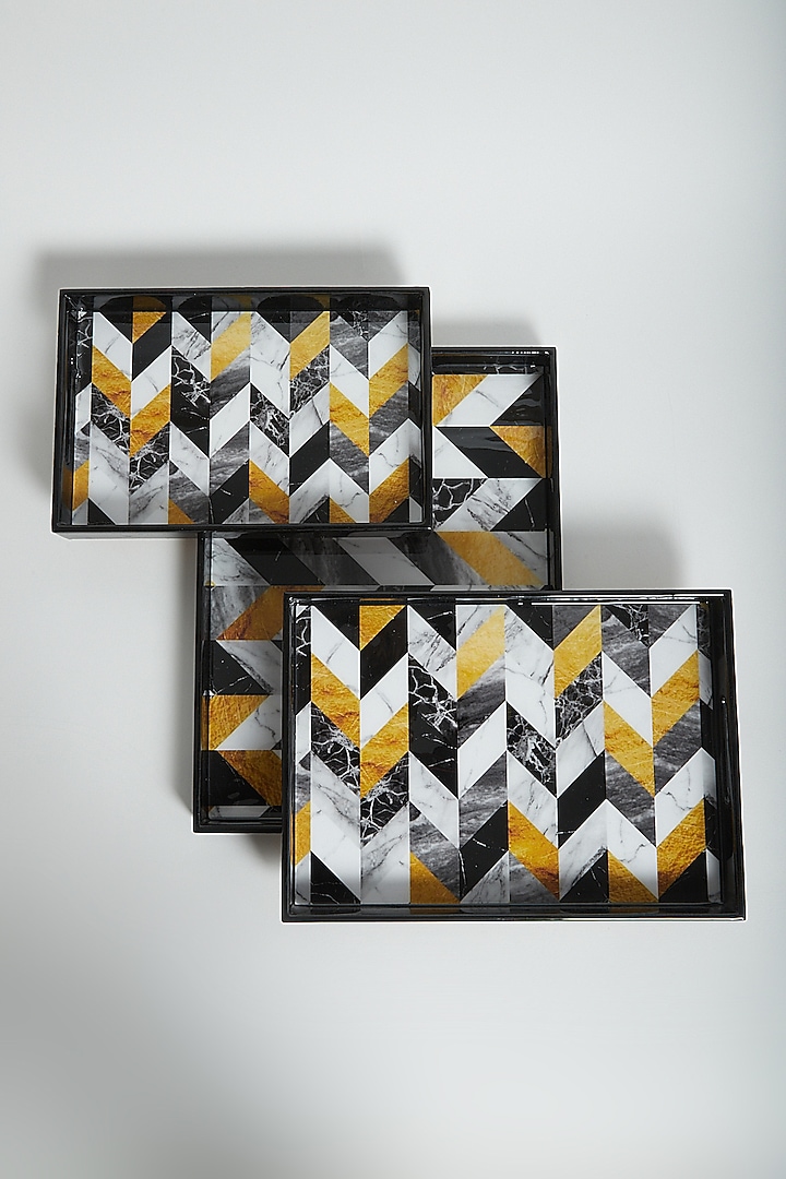 Multi Colored Chevron Marble Trays (Set of 3) by Assemblage at Pernia's Pop Up Shop