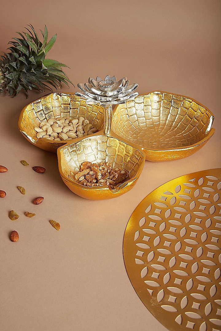 Gold Blooming Lotus Bowl Server by Assemblage