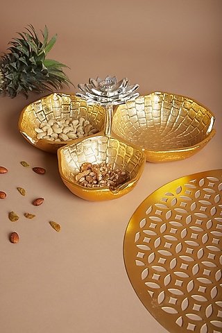 Gold Blooming Lotus Bowl Server by Assemblage
