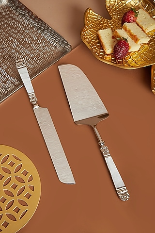 Silver Steel Cake Knife & Spatula Set by Assemblage
