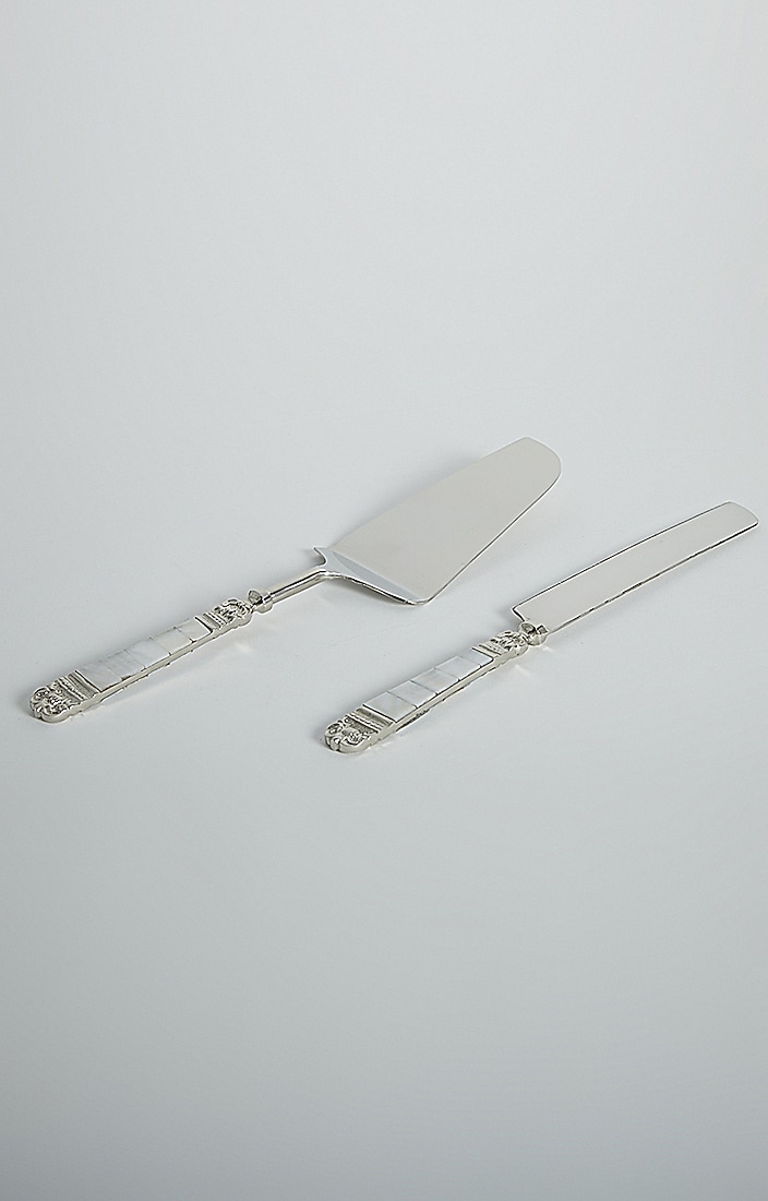 Silver Steel Cake Knife & Spatula Set by Assemblage at Pernia's Pop Up Shop