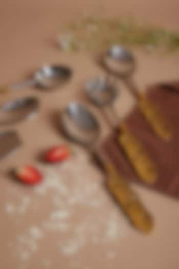 Steel Silver & Gold Feather Spoon Set (Set of 6) by Assemblage at Pernia's Pop Up Shop