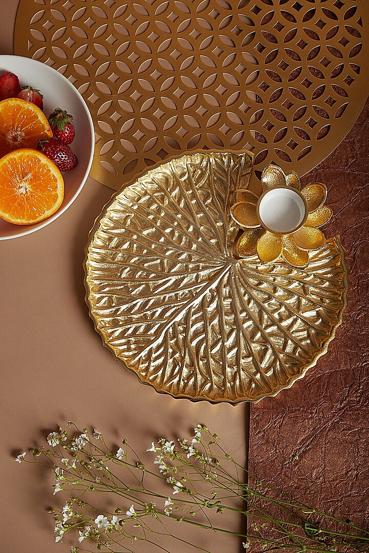 Gold Lotus T-Light Platter by Assemblage