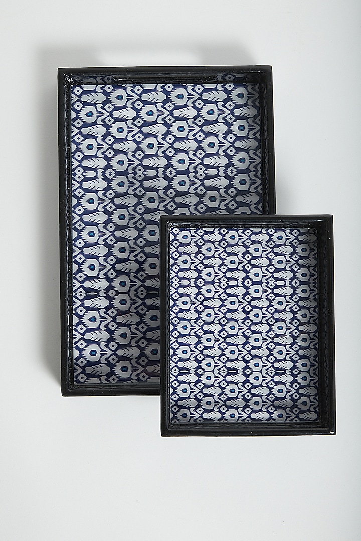 Indigo Patola Fabric Print Decorative Trays (Set of 2) by Assemblage at Pernia's Pop Up Shop