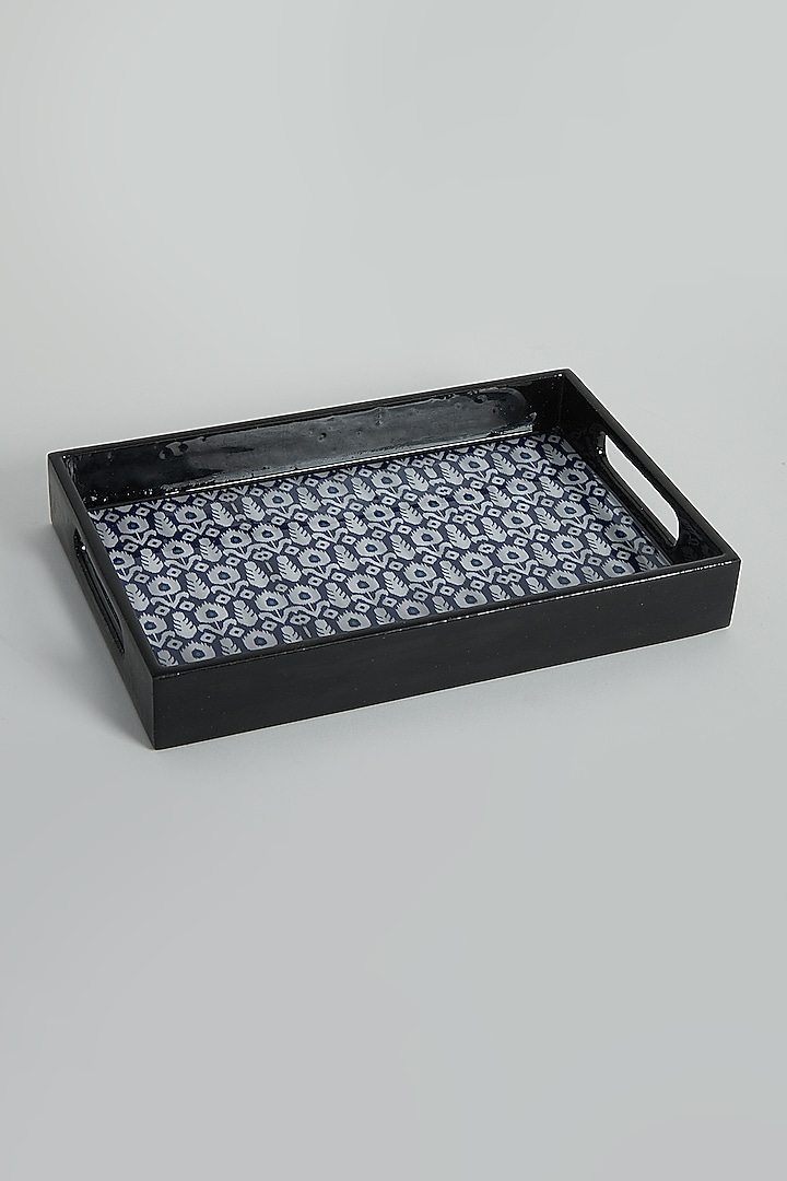 Indigo Patola Fabric Print Decorative Trays (Set of 2) by Assemblage at Pernia's Pop Up Shop