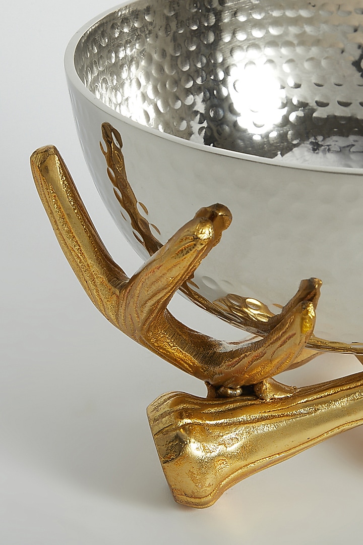 Metallic Silver Bowl With Rustic Gold Twig Stand by Assemblage at Pernia's Pop Up Shop