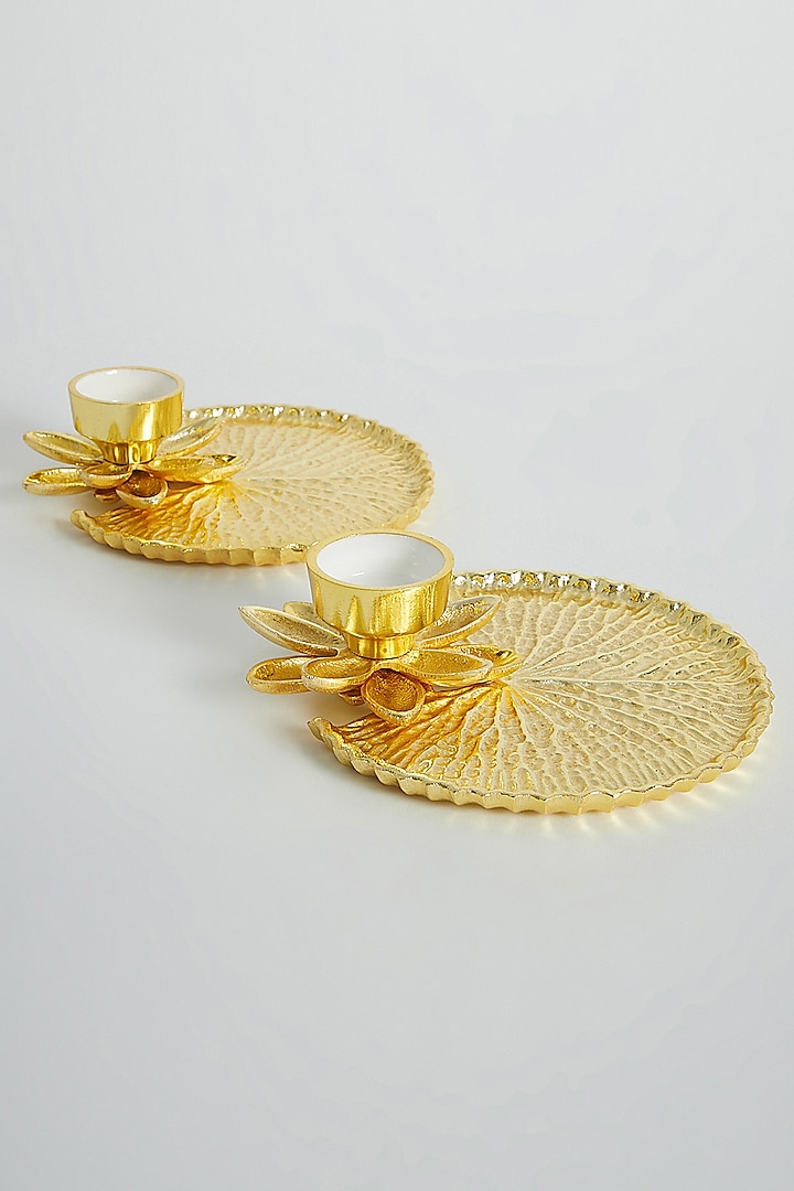Gold Lotus T-Light Platters (Set of 2) by Assemblage