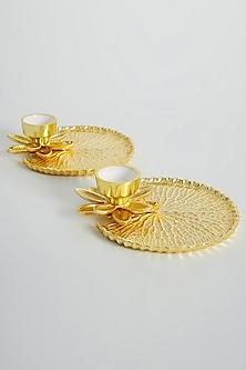 Gold Lotus T-Light Platters (Set of 2) by Assemblage-READY TO SHIP GIFTS