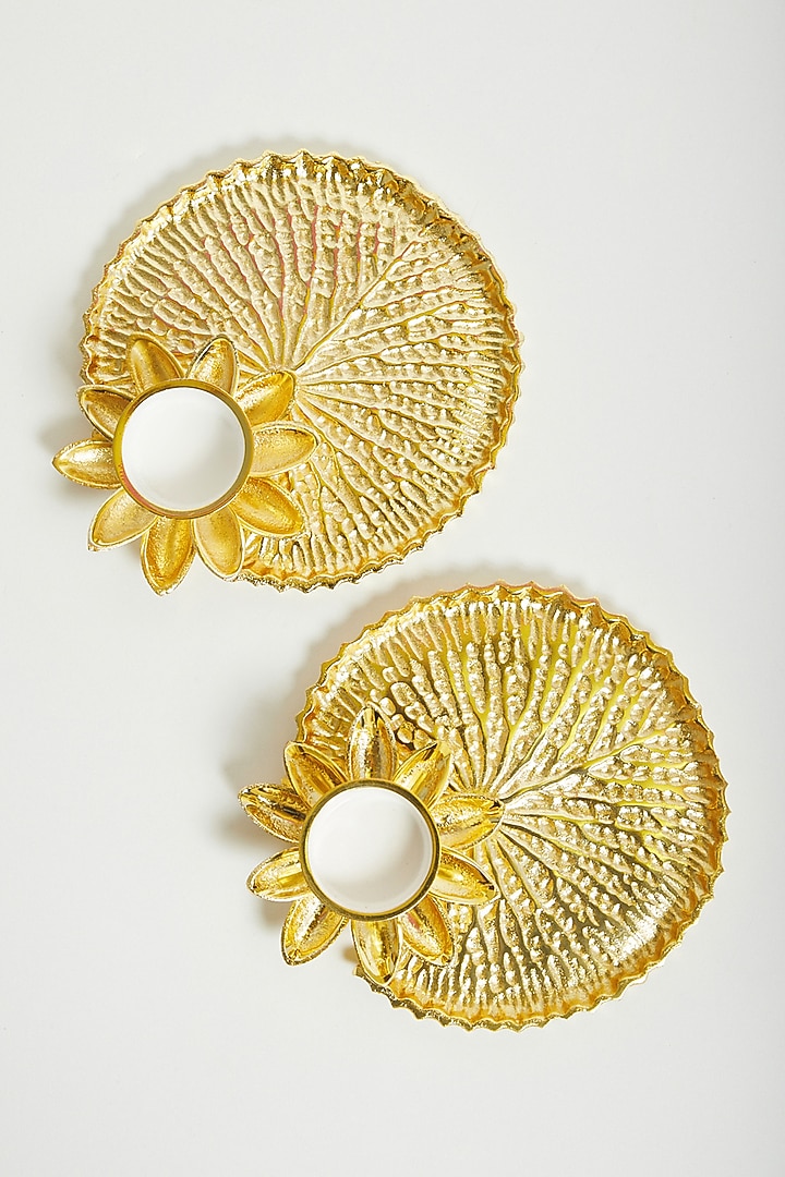 Gold Lotus T-Light Platters (Set of 2) by Assemblage at Pernia's Pop Up Shop