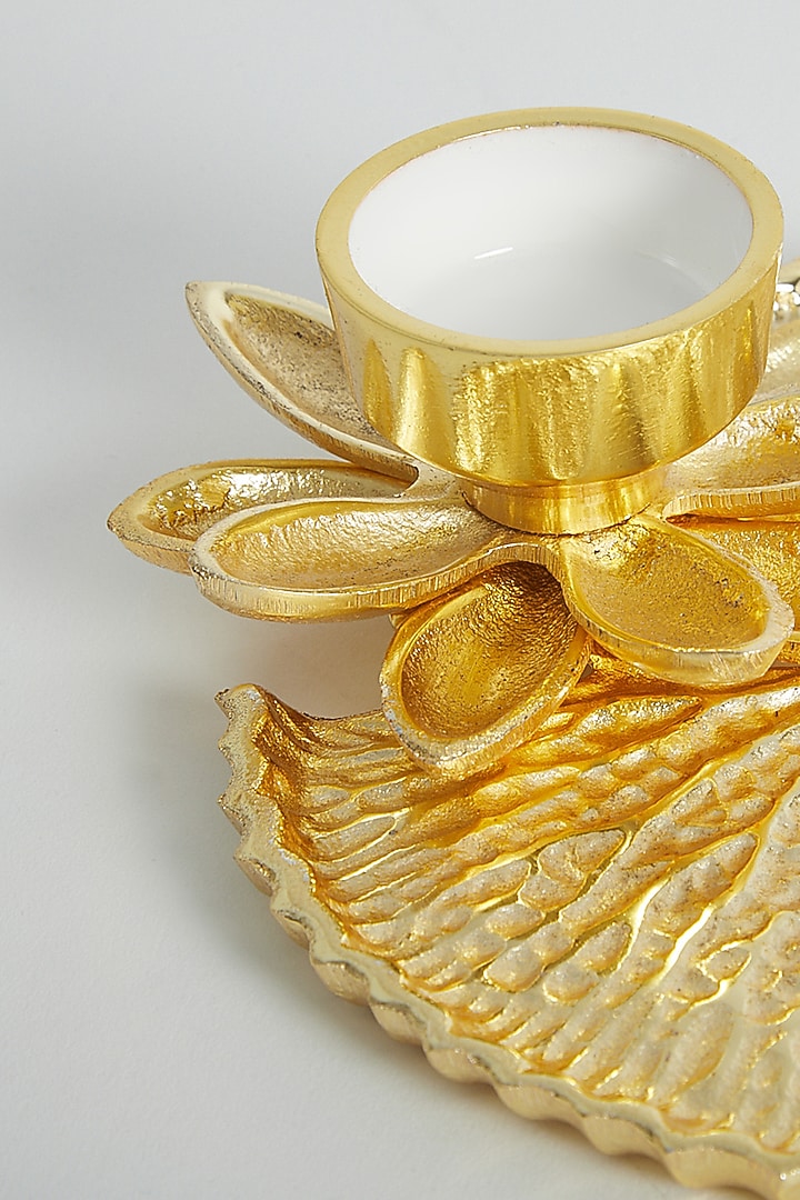 Gold Lotus T-Light Platters (Set of 2) by Assemblage at Pernia's Pop Up Shop