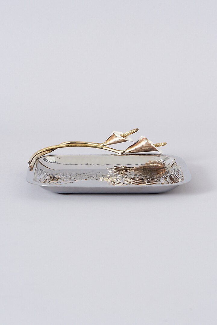 Silver Stainless Steel & Brass Floral Platter by Assemblage at Pernia's Pop Up Shop