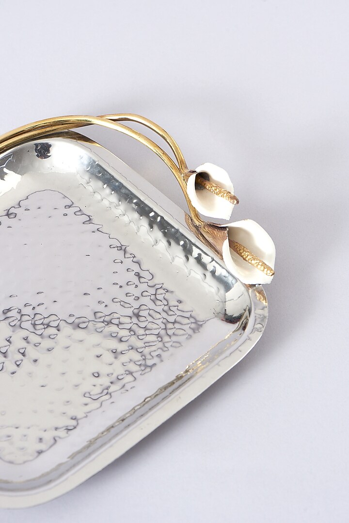 Silver Stainless Steel & Brass Floral Platter by Assemblage at Pernia's Pop Up Shop