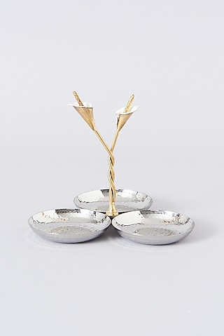Silver Stainless Steel & Brass Tri Condiment Bowl by Assemblage
