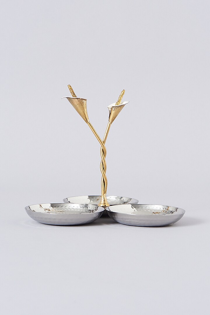 Silver Stainless Steel & Brass Tri Condiment Bowl by Assemblage at Pernia's Pop Up Shop