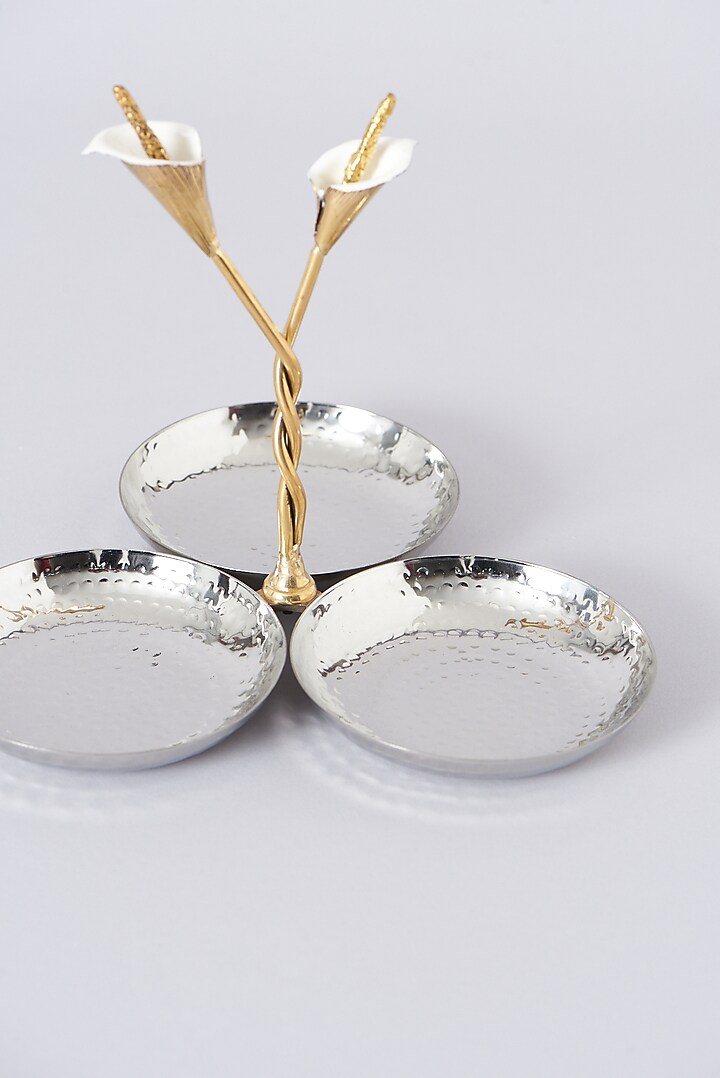 Silver Stainless Steel & Brass Tri Condiment Bowl by Assemblage at Pernia's Pop Up Shop