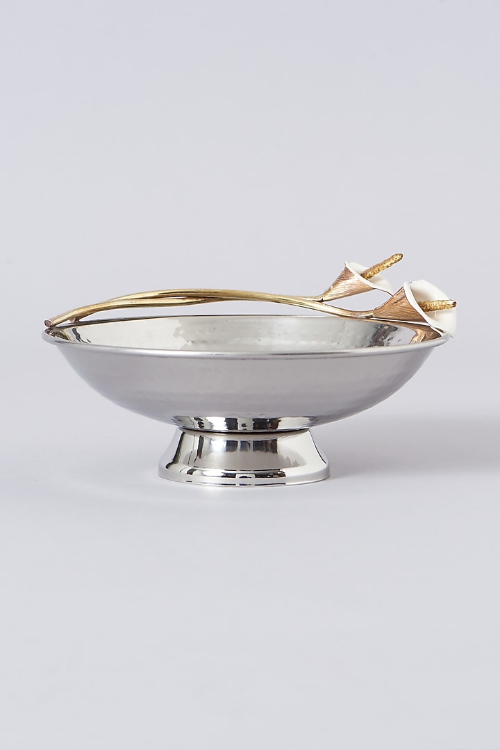 Silver Stainless Steel & Brass Floral Fruit Bowl by Assemblage at Pernia's Pop Up Shop