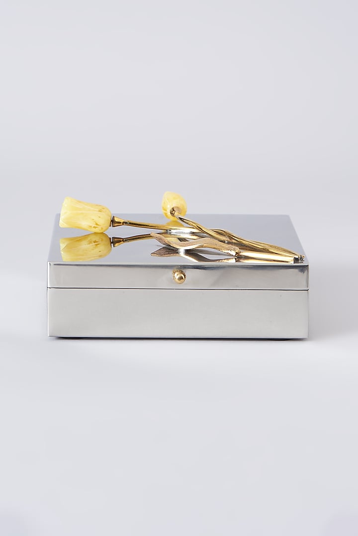 Silver Stainless Steel & Brass Dryfruit Gift Box by Assemblage