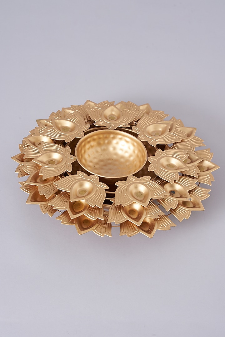 Gold Iron Decorative Diya Set by Assemblage