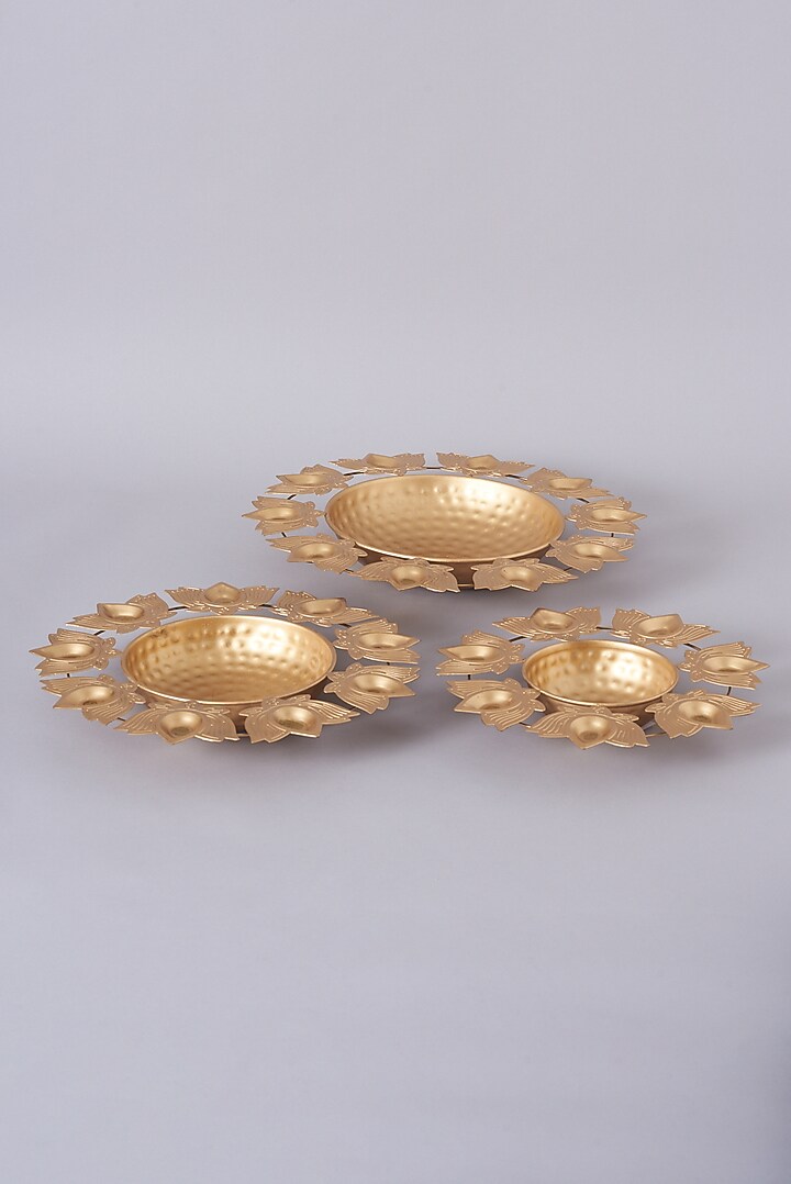 Gold Iron Decorative Diya Set by Assemblage at Pernia's Pop Up Shop