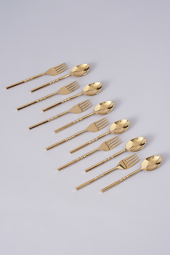 Gold Stainless Steel Spoon & Fork (Set of 6) by Assemblage