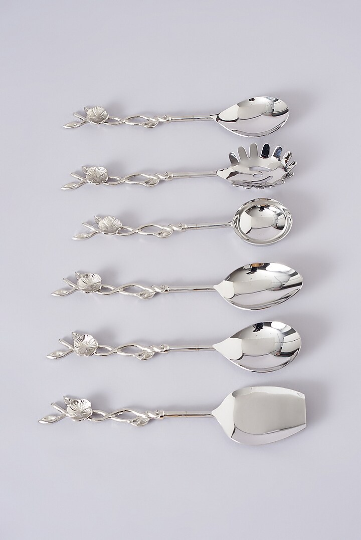 Silver Stainless Steel & Brass Serving Spoon Set by Assemblage at Pernia's Pop Up Shop