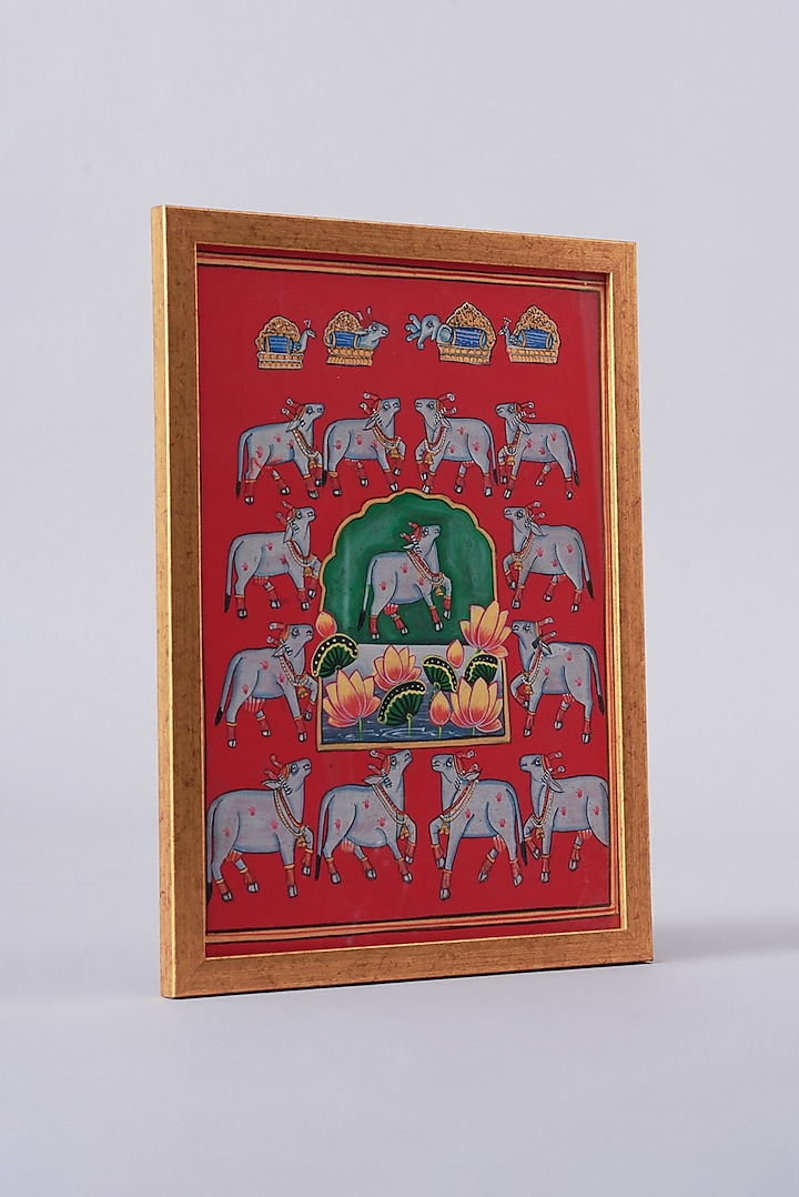 Sindoori Cow Herd & Lotus Pichwai Painting by Assemblage at Pernia's Pop Up Shop