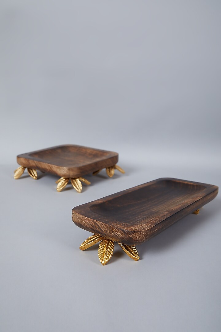 Brown Wooden Square Platter Set (Set of 2) by Assemblage at Pernia's Pop Up Shop