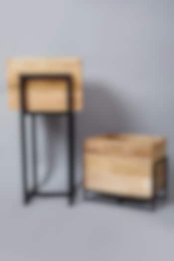 Black Wooden & Iron Planter Set (Set of 2) by Assemblage at Pernia's Pop Up Shop