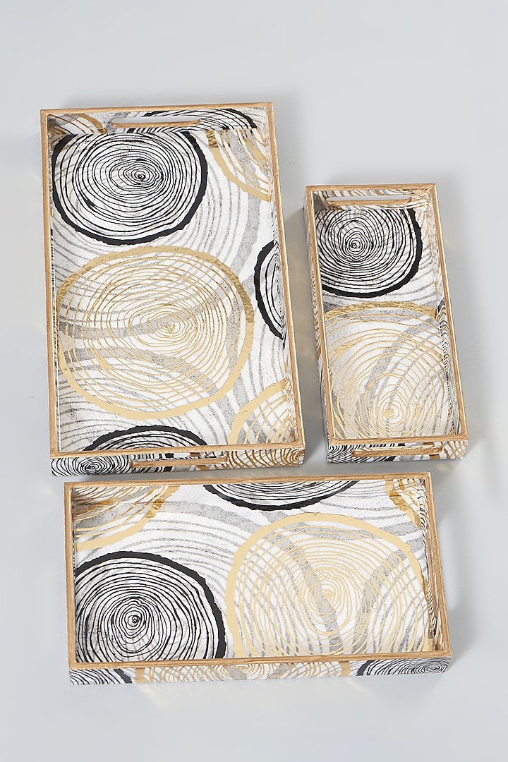 Gold & Black Spiral Print Tray (Set of 3) by Assemblage